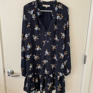 LOFT Navy Floral Drop Waist Dress. Women‘s size L.
